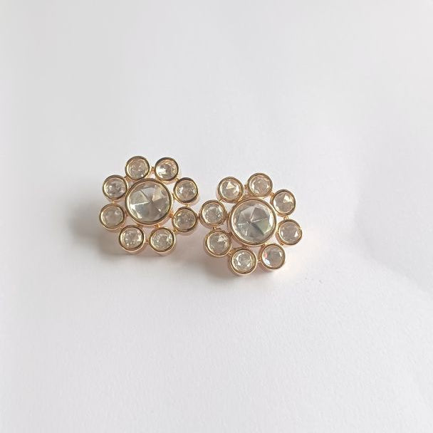 Gold Dhanvi Kundan Studs Earrings with Carat Plating on Brass