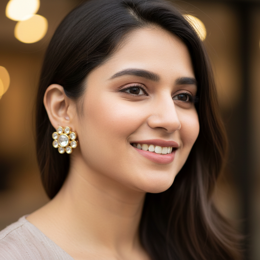 Gold Dhanvi Kundan Studs