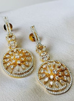 American Diamond Gold Dipti Dangler Earrings