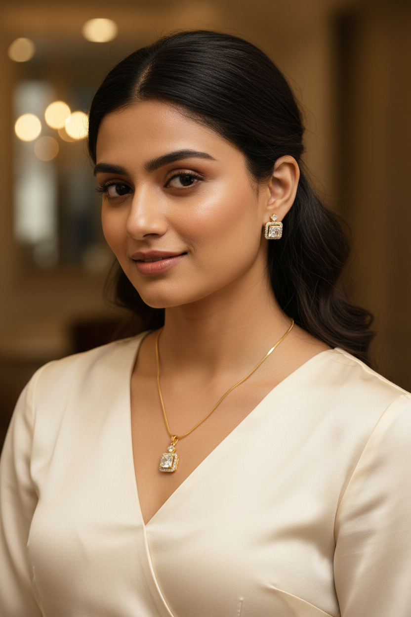 Gold Ekavali Diamond Pendant Set