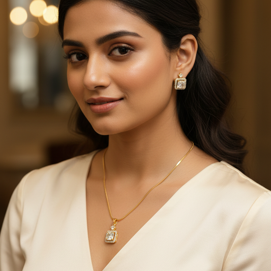 Gold Ekavali Diamond Pendant Set