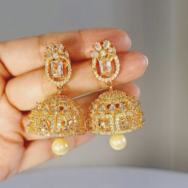 American Diamond Gold Fayla Jhumki Earrings