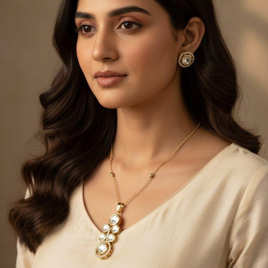 Gold Fey Kundan Pendant Set