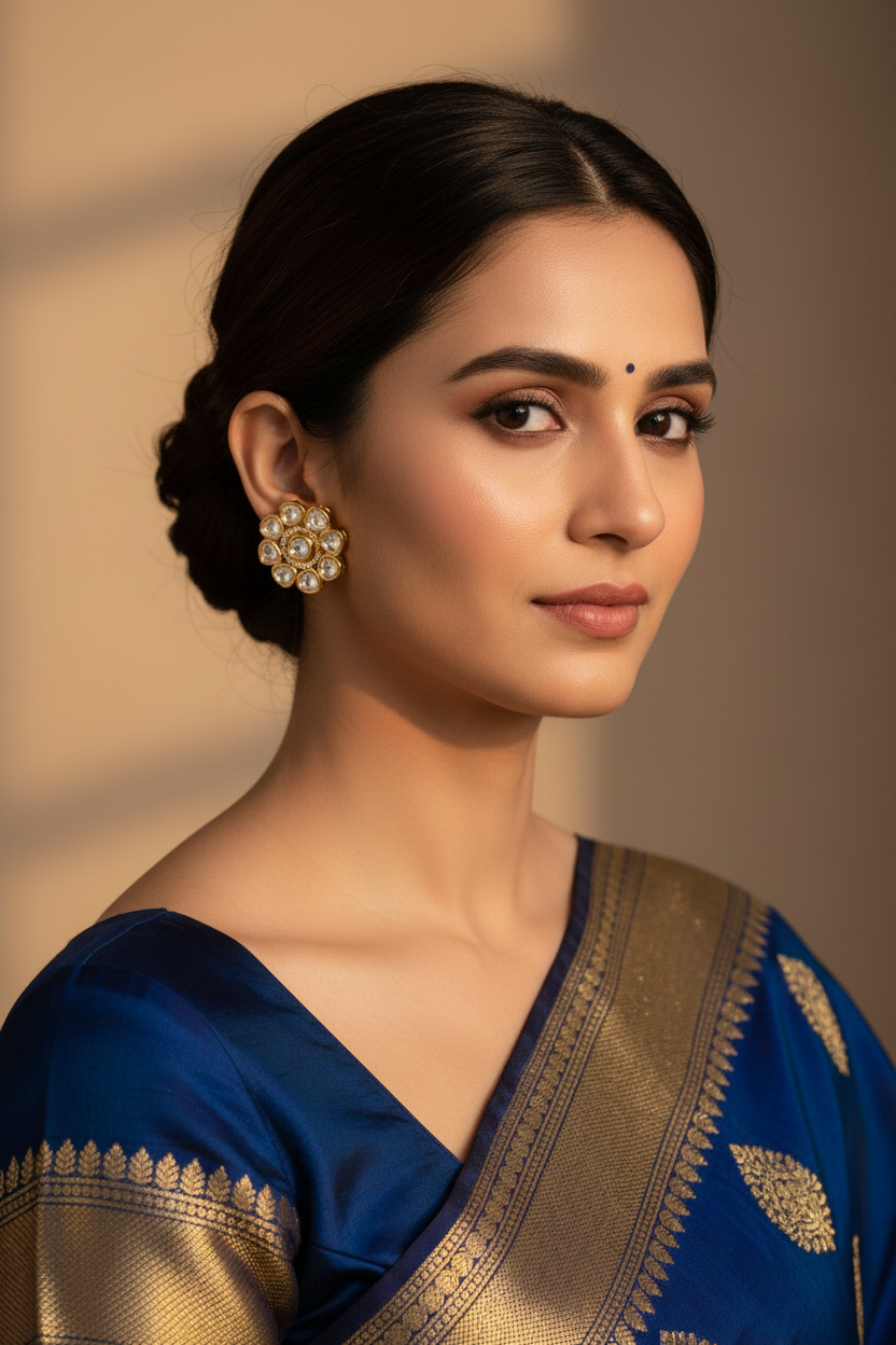 Gold Floral Kundan Studs