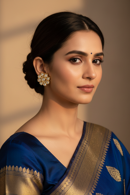 Gold Floral Kundan Studs