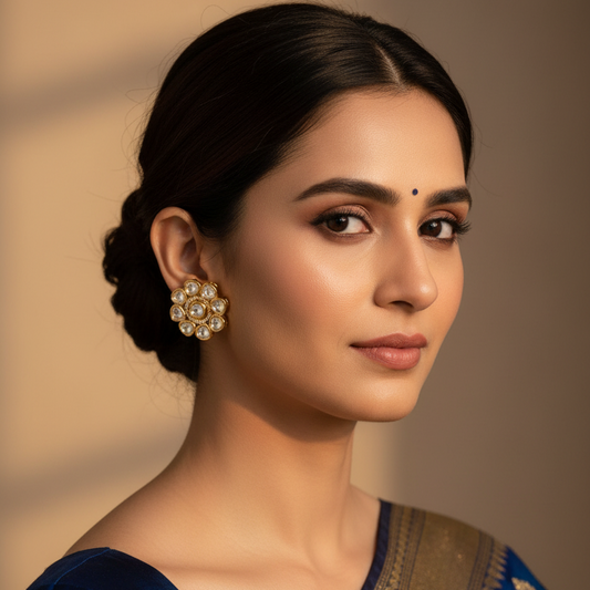 Gold Floral Kundan Studs