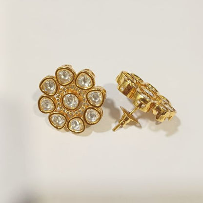 Gold Floral Kundan Studs