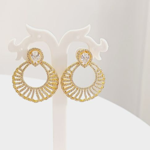 American Diamond Gold Foram Chandbali Earrings