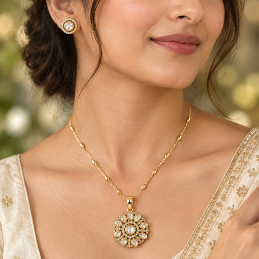 Gold Gamini Kundan Pendant Set