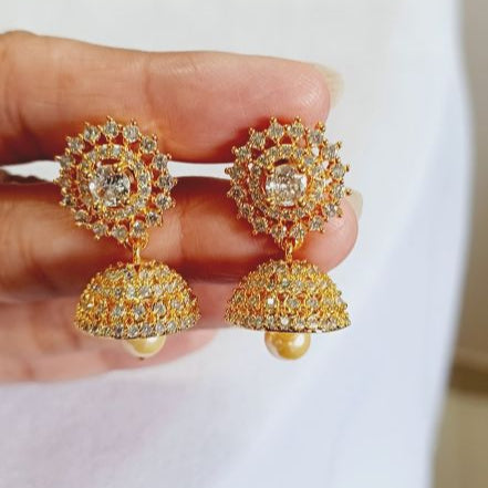 American Diamond Gold Gaya Jhumki Earrings