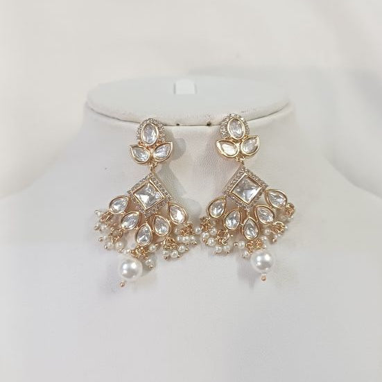 Gold Harika Kundan Dangle Earrings with Carat Plating on Brass 