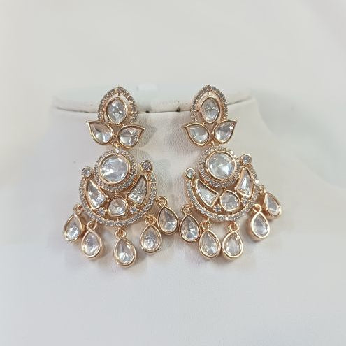 Gold Harshi Kundan Chandbali Earrings with Carat Palting on Brass 
