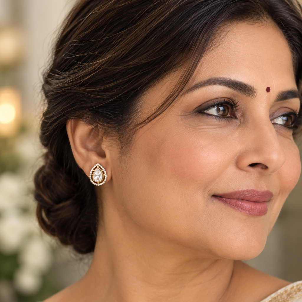 Gold Heeya Kundan Studs