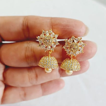 American Diamond Gold Hela Jhumki Earrings