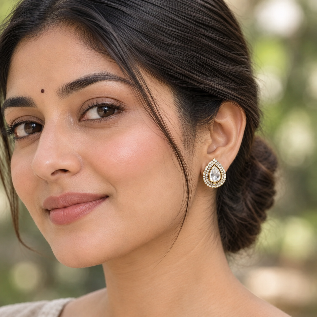 Gold Janita Kundan Studs