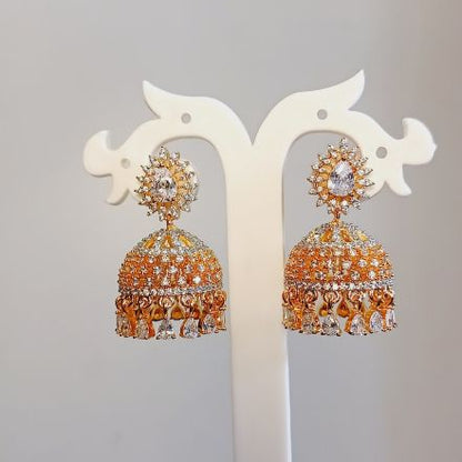 American Diamond Gold Kali Jhumki Earrings