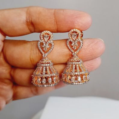 American Diamond Gold Kanya Jhumki Earrings