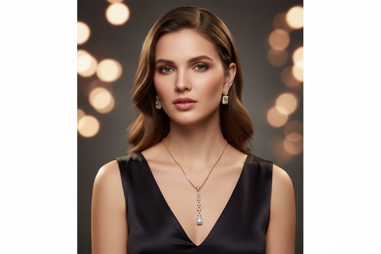 Gold Kayra Diamond Pendant Set