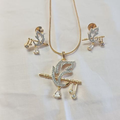 Gold Krishna Diamond Pendant Set