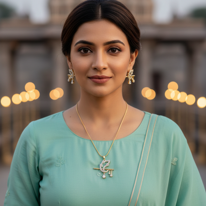 Gold Krishna Diamond Pendant Set