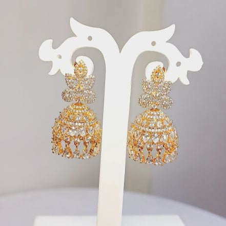 American Diamond Gold Lavina Jhumki Earrings