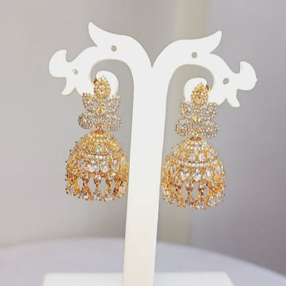American Diamond Gold Lavina Jhumki Earrings