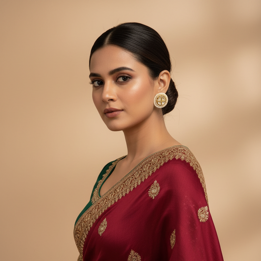 Gold Leena Kundan Studs