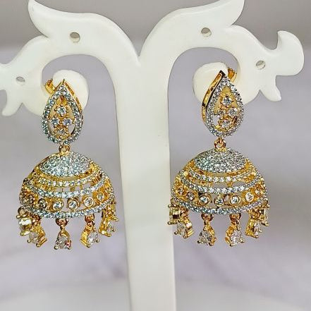 Gold Lila American Diamond Jhumki Earrings