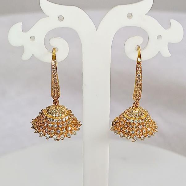 American Diamond Gold Mela Jhumki Earrings