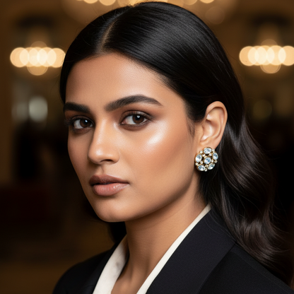 Gold Nihira Kundan Studs