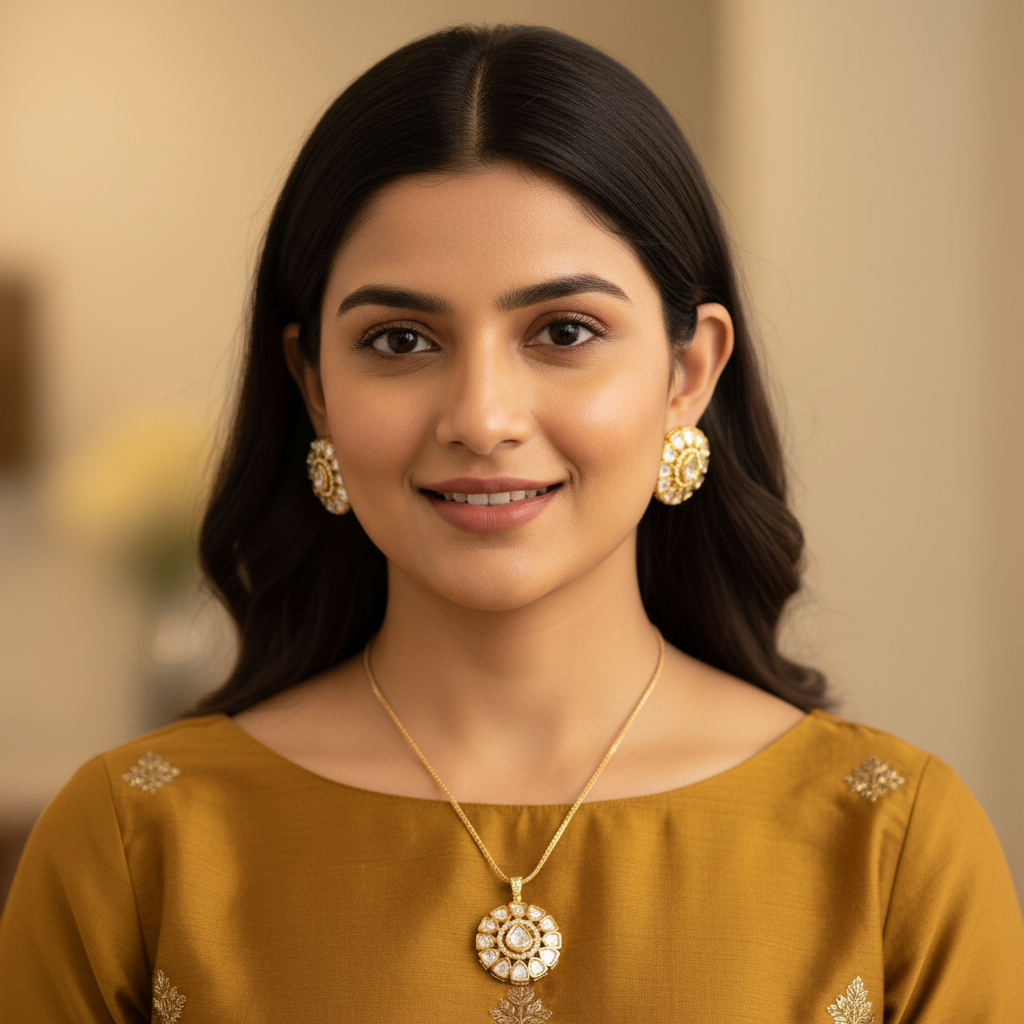 Gold Nyari Kundan Pendant Set