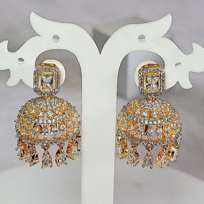 Gold Pakhi American Diamond Jhumki Earrings