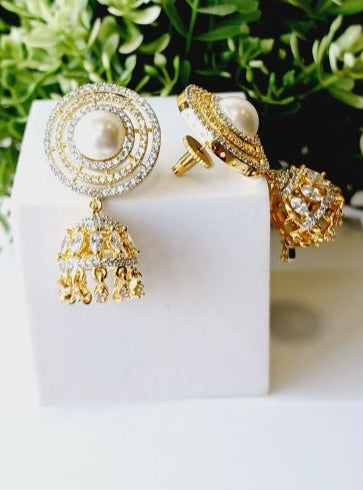 Gold Palak Stud Jhumkis