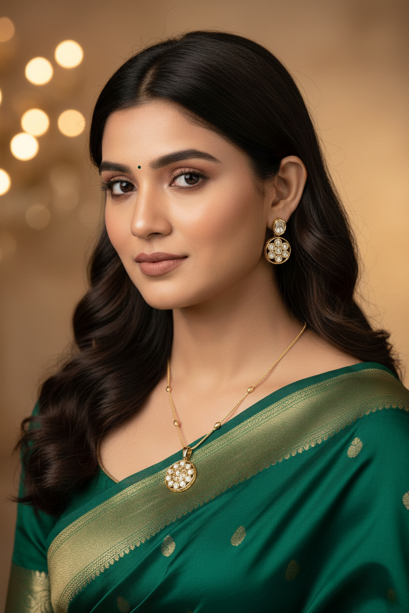 Gold Pami Kundan Pendant Set