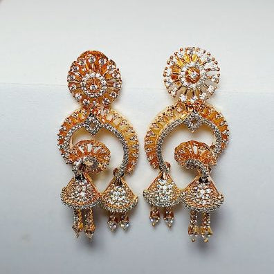 American Diamond Gold Purna Jhumki Earrings