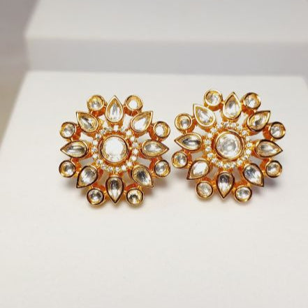 Gold Reya Kundan Studs Earrings