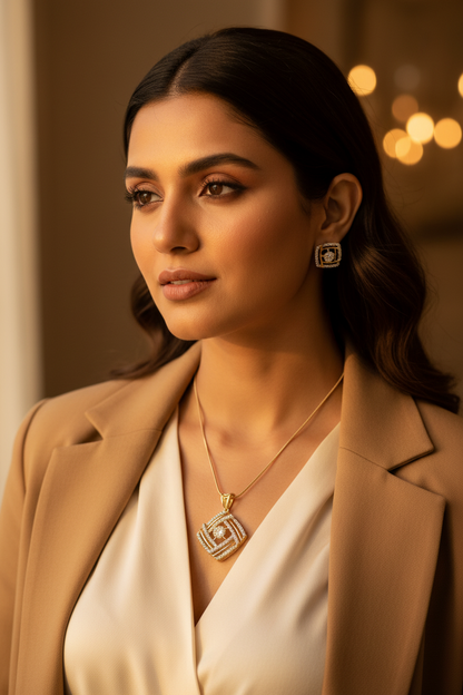 Gold Riddhi Diamond Pendant Set