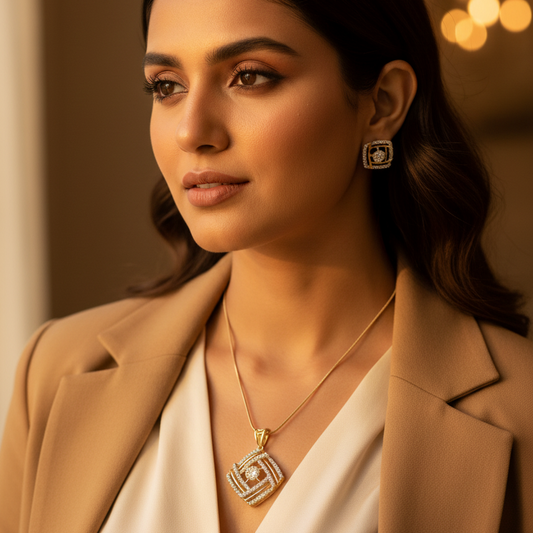 Gold Riddhi Diamond Pendant Set