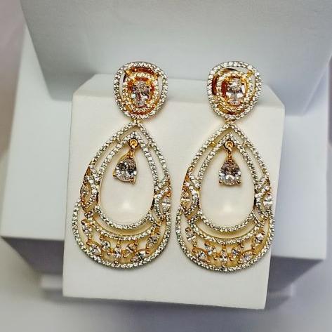 American Diamond Gold Risha Dangle Earrings