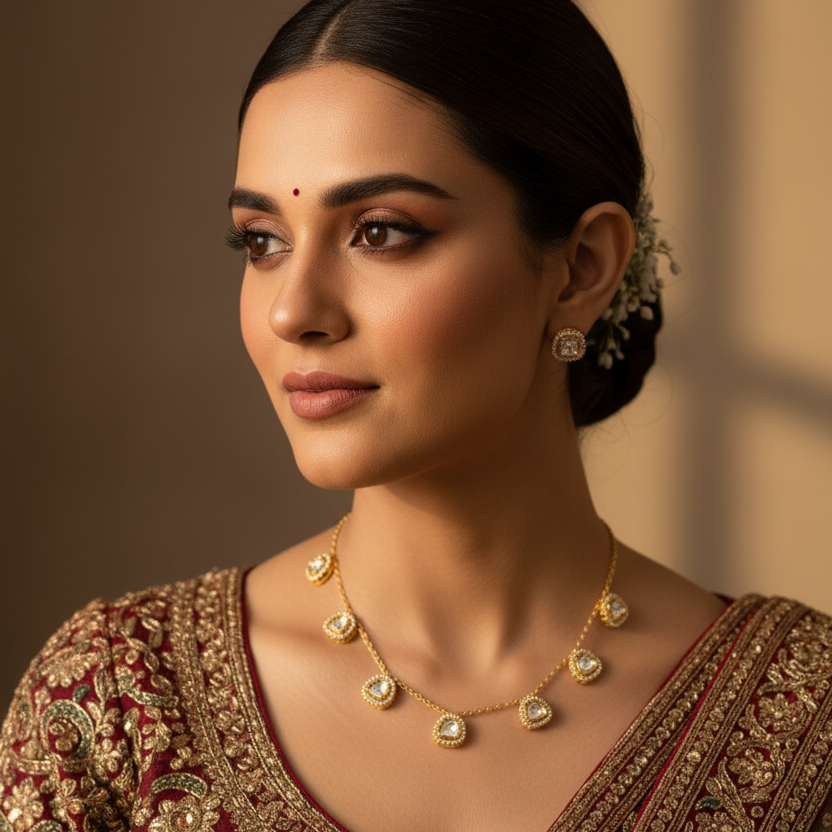 Gold Sameera Kundan Pendant Set