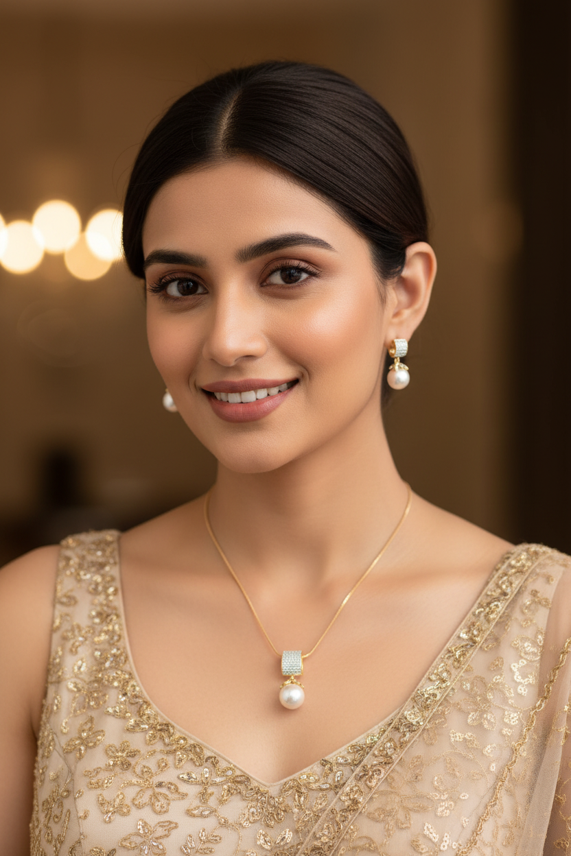 Gold Samora Diamond Pendant Set