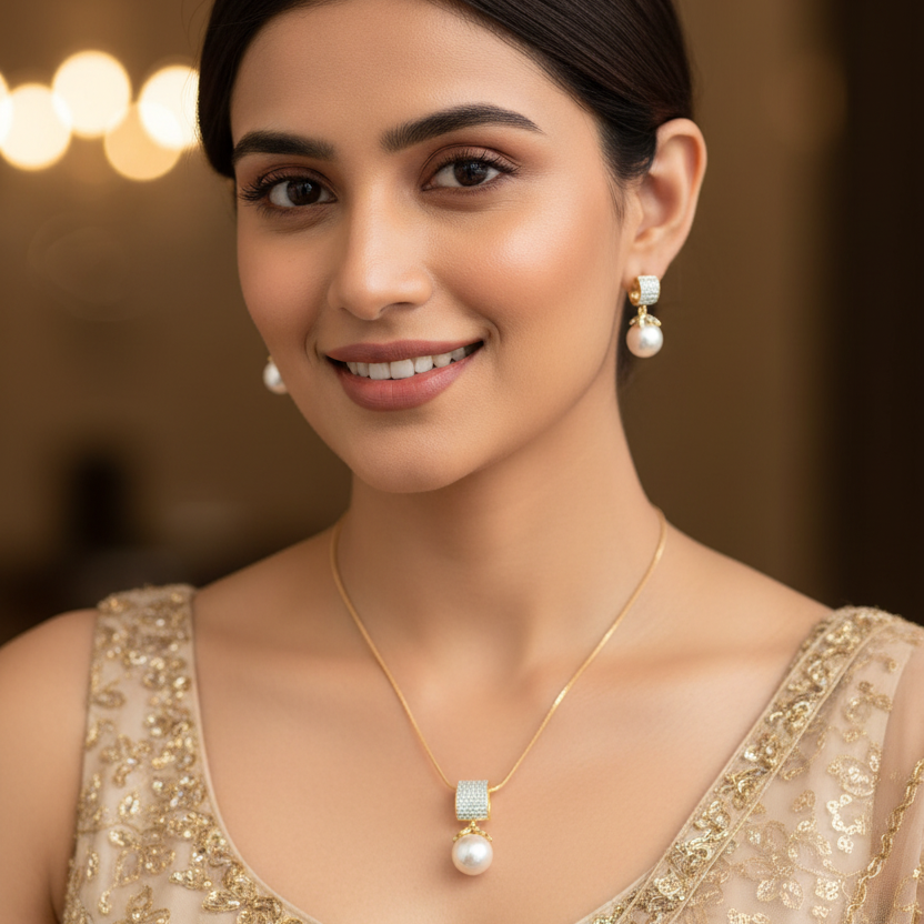 Gold Samora Diamond Pendant Set