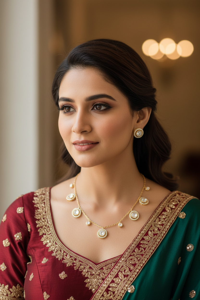 Gold Sansa Kundan Pendant Set