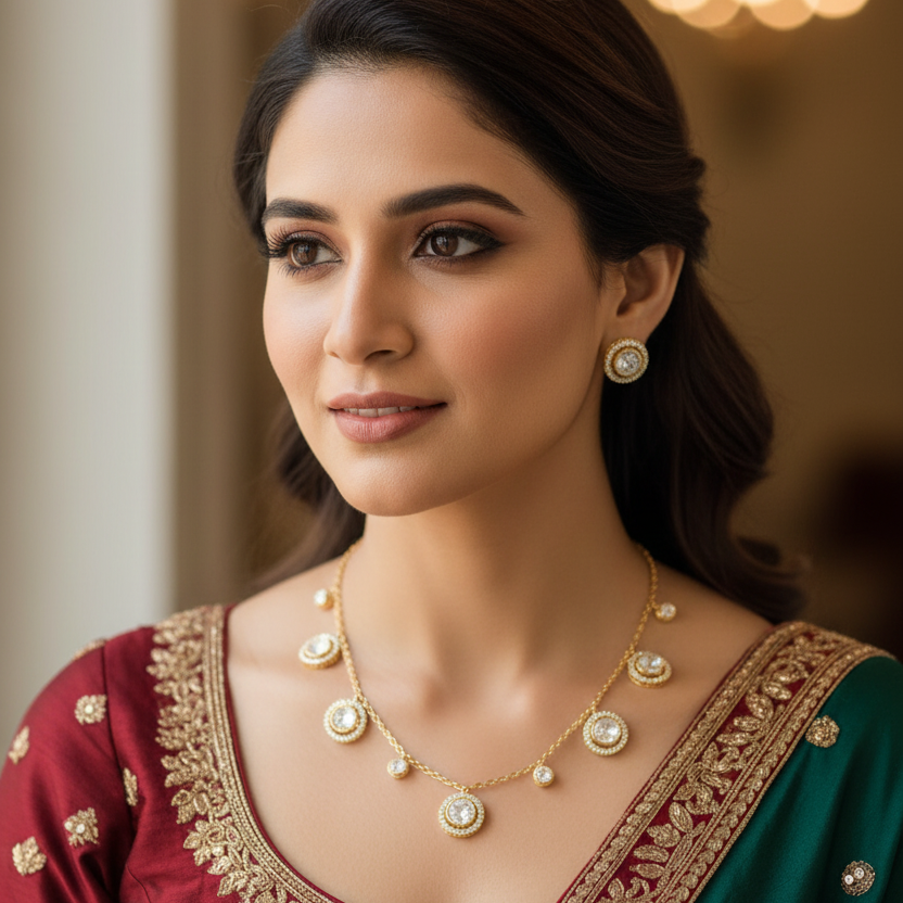 Gold Sansa Kundan Pendant Set
