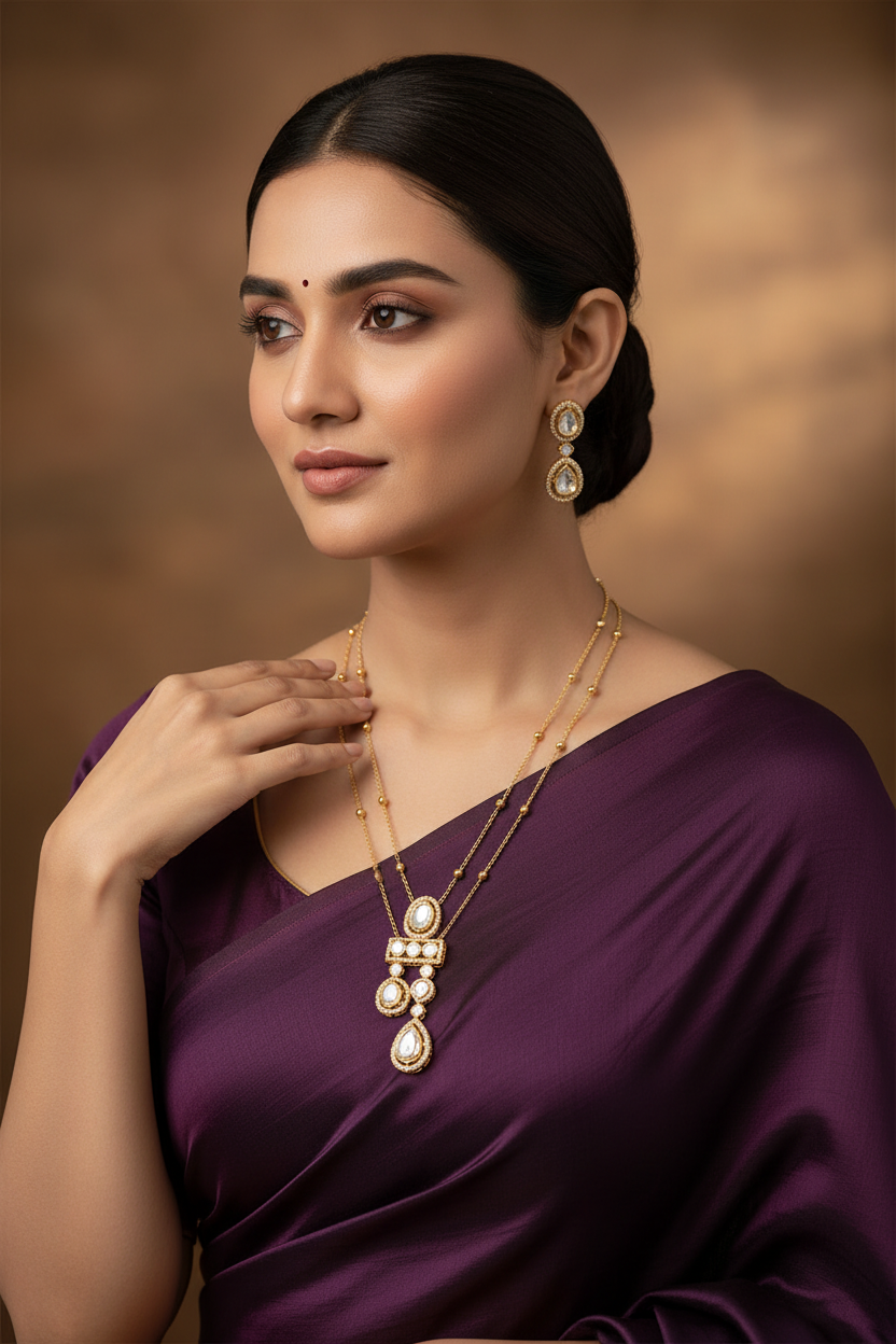Gold Sitara Kundan Pendant Set