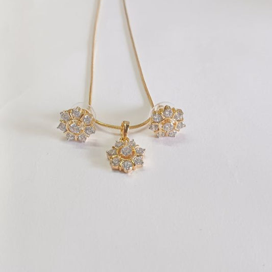 American Diamond Gold South Flower Pendant Set
