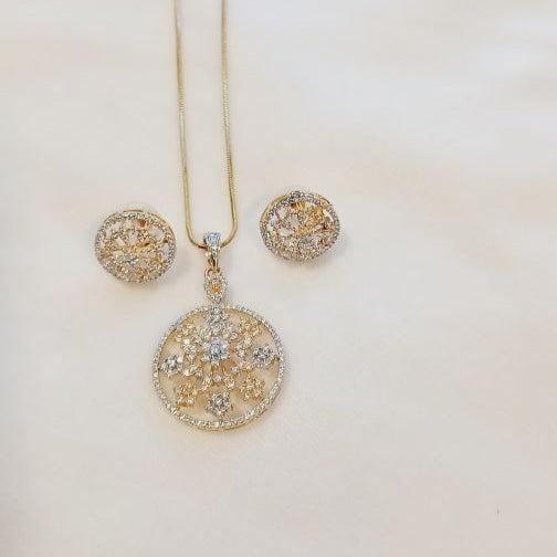 American Diamond Gold Ubika Pendant Set