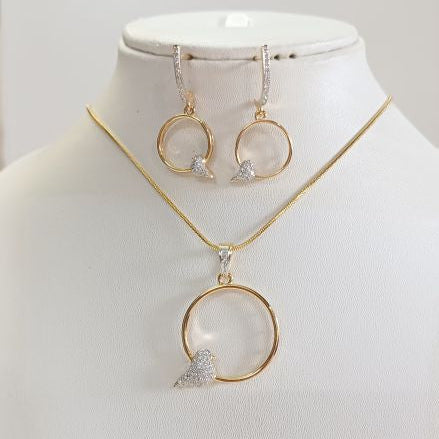 American Diamond Gold Birdie Pendant Set