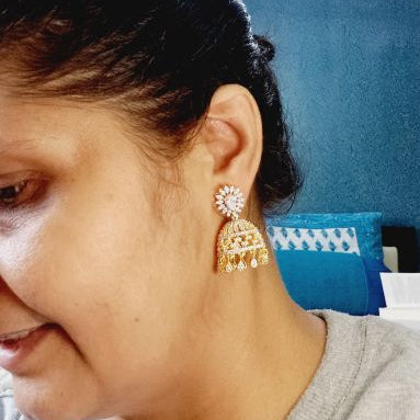 American Diamond Gold Keya Jhmuki Earrings