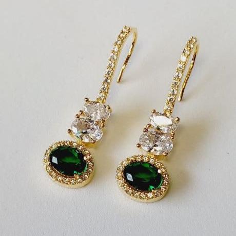 American Diamond Green Alice Drop Earrings in Gold finish